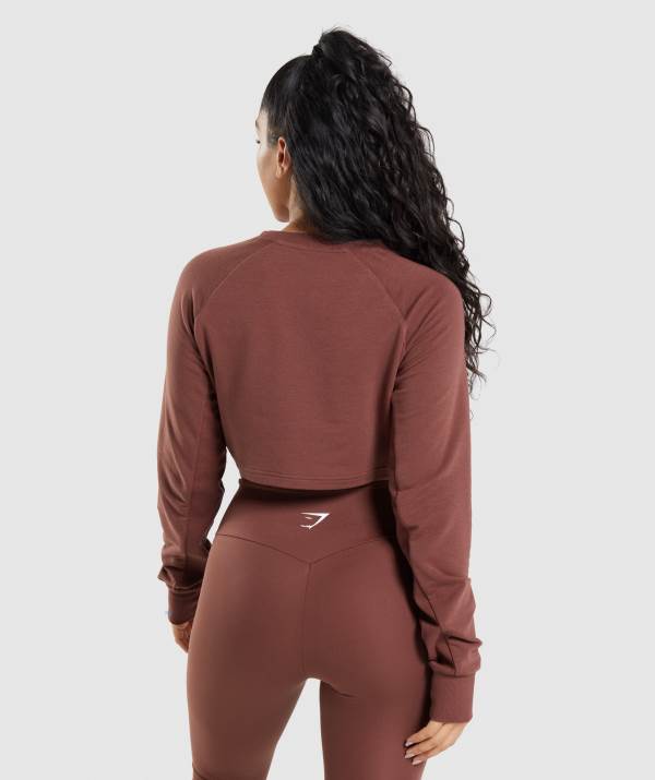 Damske Mikiny Gymshark Training Cropped Sweater Ruzove Hnede | OW9782341